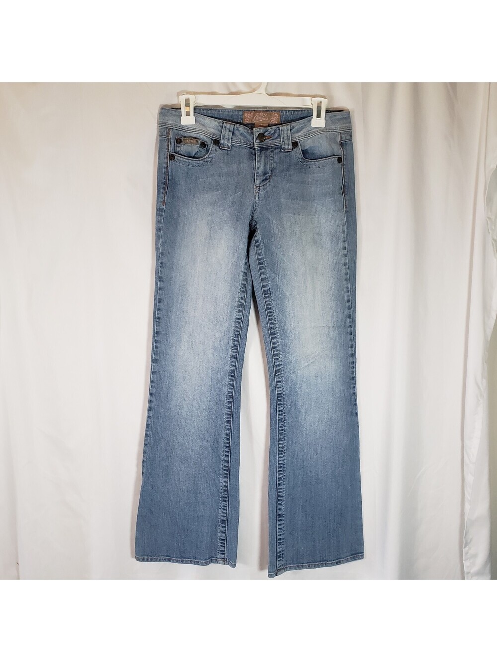 Candie's Womens 7 Low Rise Flare Jeans Light Wash Embroidered Pockets Y2K